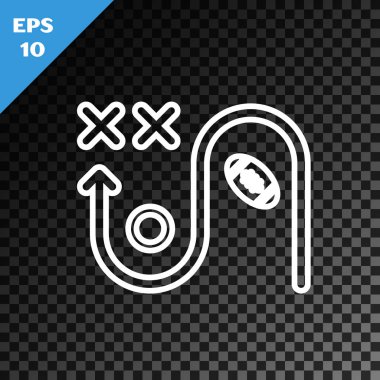 Saydam koyu arka plan üzerinde yalıtılmış beyaz çizgi Planlama stratejisi kavram simgesi. Futbol veya Amerikan futbol kupası oluşumu ve taktiği. Vektör İllüstrasyonu