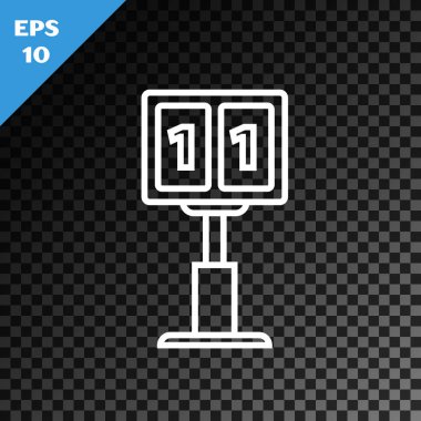 Beyaz çizgi Spor futbol mekanik skorbord ve sonuç ekran simgesi şeffaf koyu arka plan üzerinde izole. Vektör İllüstrasyonu