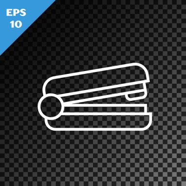 Saydam koyu arka planda yalıtılmış beyaz çizgi Office zımba simgesi. Zımba, zımba, kağıt, karton, ofis ekipmanları. Vektör İllüstrasyonu