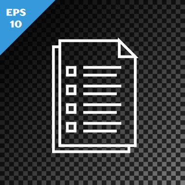 Saydam koyu arka planda yalıtılmış beyaz satır Dosya belge simgesi. Denetim listesi simgesi. İş konsepti. Vektör İllüstrasyonu