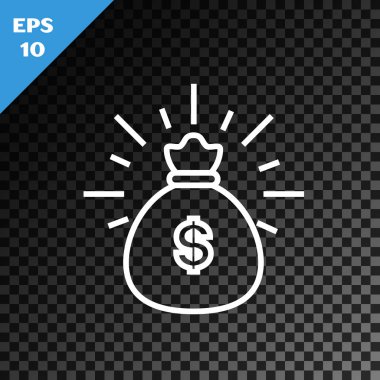 Beyaz çizgi Para çantası simgesi şeffaf koyu arka plan üzerinde izole. Dolar veya Usd sembolü. Nakit Bankacılık para birimi işareti. Vektör İllüstrasyonu