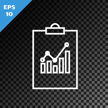 Saydam koyu arka plan üzerinde yalıtılmış grafik grafik simgesi nezle olan beyaz çizgi Panosu. Metin dosyası simgesini bildirin. Muhasebe işareti. Denetim, analiz, planlama. Vektör İllüstrasyonu
