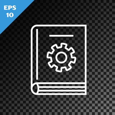 Saydam koyu arka planda yalıtılmış beyaz çizgi Kullanım kılavuzu simgesi. Kullanım kılavuzu kitabı. Talimat işareti. Kullanmadan önce okuyun. Vektör İllüstrasyonu