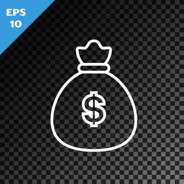 Beyaz çizgi Para çantası simgesi şeffaf koyu arka plan üzerinde izole. Dolar veya Usd sembolü. Nakit Bankacılık para birimi işareti. Vektör İllüstrasyonu