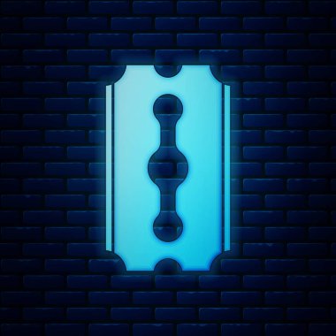 Tuğla duvar arka planda izole parlayan neon Blade jilet simgesi. Vektör İllüstrasyonu