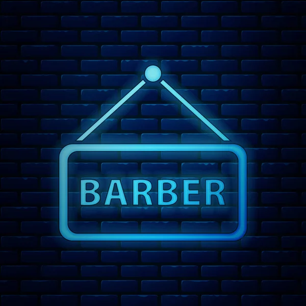 Glowing neon Barbershop icon isolated on brick wall background. Hairdresser logo or signboard. Vector Illustration — Stock Vector