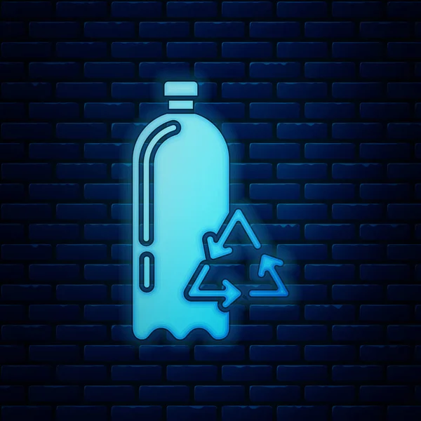 发光霓虹灯 回收塑料瓶图标隔离在砖墙背景。矢量插图 — 图库矢量图片