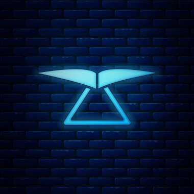 Parlayan neon planör simgesi tuğla duvar arka planında izole edildi. Olağanüstü bir spor. Vektör İllüstrasyonu