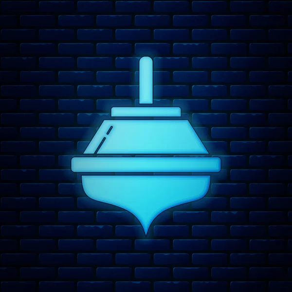 Icono de neón brillante Hanukkah dreidel aislado en el fondo de la pared de ladrillo. Ilustración vectorial — Archivo Imágenes Vectoriales