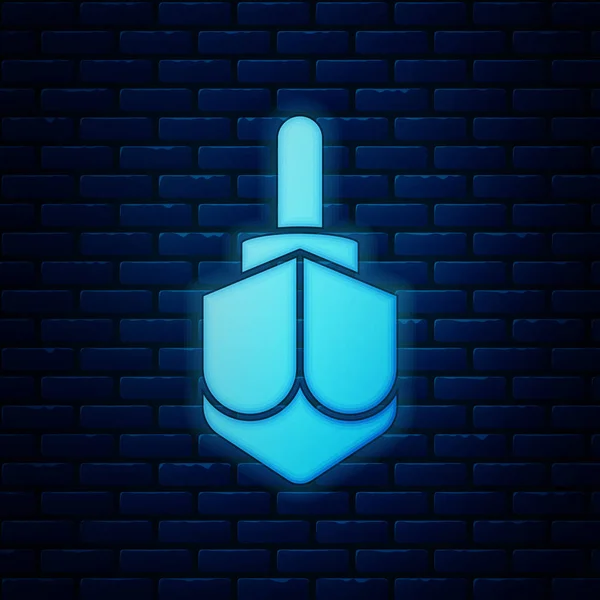 Icono de neón brillante Hanukkah dreidel aislado en el fondo de la pared de ladrillo. Ilustración vectorial — Archivo Imágenes Vectoriales