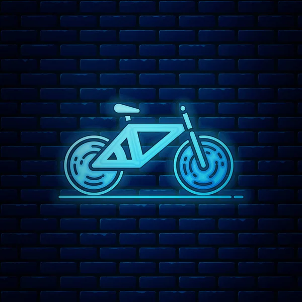 Leuchtende neonfarbene Fahrrad-Ikone isoliert auf Backsteinwand Hintergrund. Radrennen. Extremsport. Sportgeräte. Vektorillustration — Stockvektor