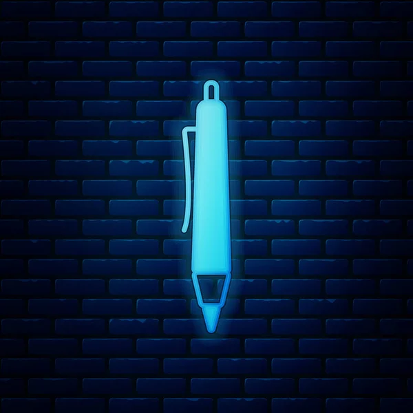 Icône lumineuse néon Pen isolée sur fond de mur de briques. Illustration vectorielle — Image vectorielle
