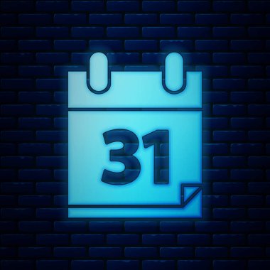 Cadılar Bayramı tarihi ile Parlayan neon Takvim 31 Ekim simgesi tuğla duvar arka plan izole. Mutlu Cadılar Bayramı partisi. Vektör İllüstrasyonu
