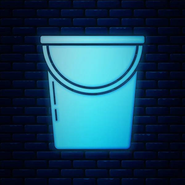Svítící neonová ikona kbelíku izolovaná na pozadí cihlové zdi. Vektorová ilustrace — Stockový vektor