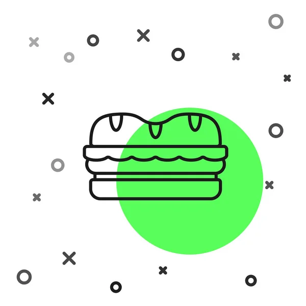 Icono Sandwich de línea negra aislado sobre fondo blanco. Icono de hamburguesa. Símbolo de comida hamburguesa. Signo de hamburguesa con queso. Menú de comida rápida. Ilustración vectorial — Archivo Imágenes Vectoriales