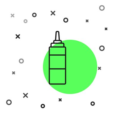 Siyah çizgili sos şişesi ikonu beyaz arka planda izole edilmiş. Ketçap, hardal ve fast food için soslu mayonez şişeleri. Vektör İllüstrasyonu