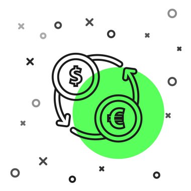 Siyah çizgi Para Takas simgesi beyaz arka planda izole. Euro ve Dolar para transferi sembolü. Bankacılık işareti. Vektör İllüstrasyonu