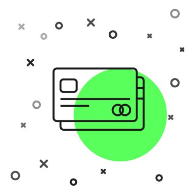 Siyah çizgi kredi kartı simgesi beyaz arkaplanda izole edildi. Çevrimiçi ödeme. Nakit çekilmesi. Finansal operasyonlar. Alışveriş tabelası. Vektör İllüstrasyonu