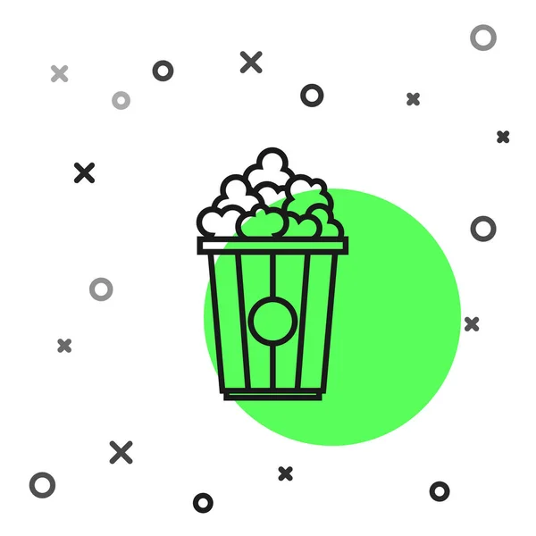 Ligne noire Popcorn dans boîte en carton icône isolée sur fond blanc. Boîte à seau de maïs soufflé. Illustration vectorielle — Image vectorielle