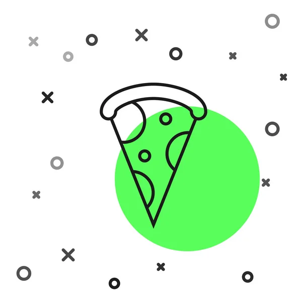 Línea negra Rebanada del icono de la pizza aislada sobre fondo blanco. Menú de comida rápida. Ilustración vectorial — Vector de stock