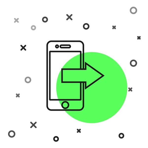 Zwarte lijn Smartphone, mobiele telefoon pictogram geïsoleerd op witte achtergrond. Vector Illustratie — Stockvector