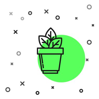 Beyaz arka planda yalıtılmış saksı simgesindeki siyah çizgi Çiçekler. Bir tencerede yetişen bitki. Saksı bitki işareti. Vektör İllüstrasyonu