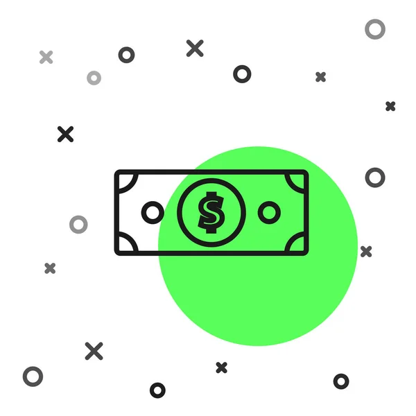 Linha preta Empilha ícone de dinheiro de papel em dinheiro isolado no fundo branco. Dinheiro empilha notas. Moeda de conta. Ilustração vetorial — Vetor de Stock