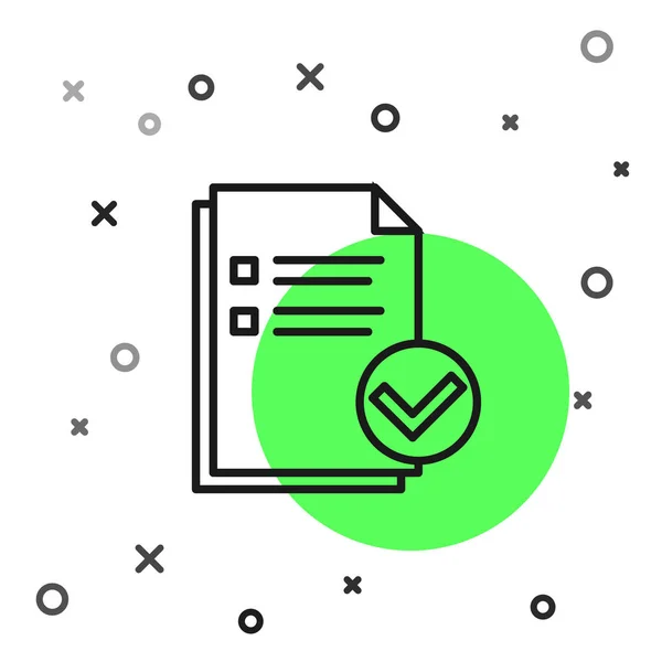 Schwarzstrichdokument und Häkchen-Symbol isoliert auf weißem Hintergrund. Checklisten-Symbol. Geschäftskonzept. Vektorillustration — Stockvektor