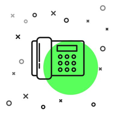 Beyaz arkaplanda siyah hat telefon ikonu izole edildi. Sabit telefon. Vektör İllüstrasyonu