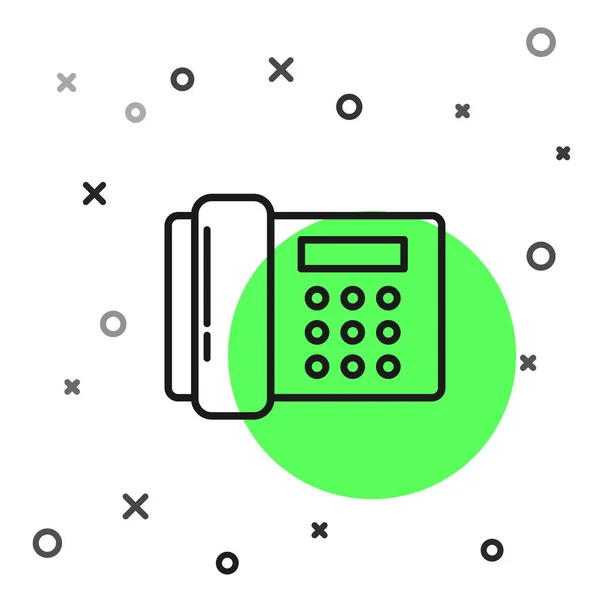 Linea nera Icona telefonica isolata su sfondo bianco. Telefono fisso. Illustrazione vettoriale — Vettoriale Stock