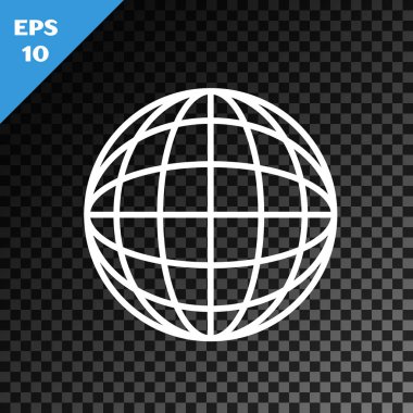 Saydam koyu arka plan üzerinde izole beyaz çizgi Dünya küre simgesi. Dünya veya Dünya işareti. Küresel internet sembolü. Geometrik şekiller. Vektör İllüstrasyonu