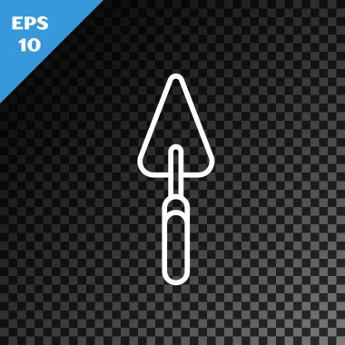 Beyaz çizgi bahçe küreği ya da kürek ikonu şeffaf koyu arkaplanda izole edilmiş. Bahçe aletleri. Bahçecilik, tarım, çiftçilik aleti. Vektör İllüstrasyonu