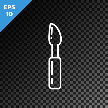 Beyaz çizgi kesme aracı simgesi, şeffaf koyu arkaplanda izole edildi. Bıçakla bıçak dikmek. Vektör İllüstrasyonu