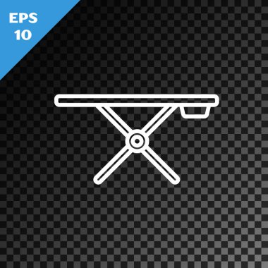 Beyaz çizgi ütü tahtası simgesi şeffaf koyu arkaplanda izole edildi. Vektör İllüstrasyonu