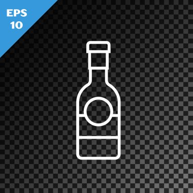 Beyaz çizgi şampanya şişesi simgesi şeffaf koyu arkaplanda izole edilmiş. Vektör İllüstrasyonu