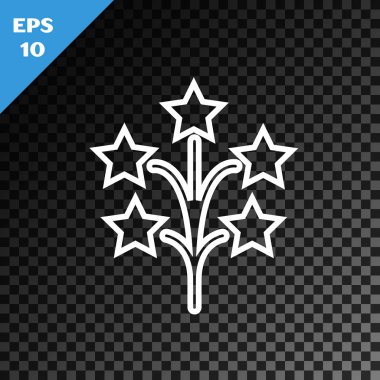 Beyaz çizgi Havai fişek simgesi şeffaf koyu arkaplanda izole edildi. Eğlence partisi anlayışı. Patlayıcı havai fişek sembolü. Vektör İllüstrasyonu