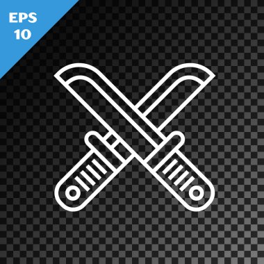 Beyaz çizgi, saydam karanlık arka planda izole edilmiş avcı bıçağı ikonu. Ordu bıçağı. Vektör İllüstrasyonu