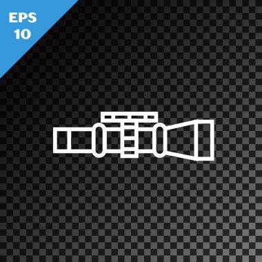 Beyaz çizgi keskin nişancı optik görüş ikonu, şeffaf karanlık arka planda izole edildi. Keskin nişancı dürbünü. Vektör İllüstrasyonu