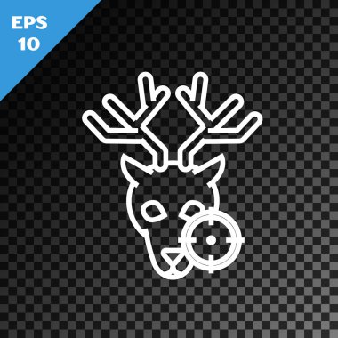 Geyik üzerinde beyaz çizgi avı. Saydam karanlık arka planda izole edilmiş hedef simgesi olan bir geyik. Geyik ve hedefli av kulübü logosu. Tüfek merceği bir geyiği hedef alıyor. Vektör İllüstrasyonu