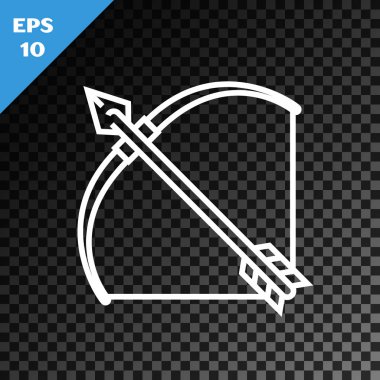 Beyaz çizgi yay ve ok simgesinde şeffaf koyu arkaplanda izole edilmiş. Vektör İllüstrasyonu