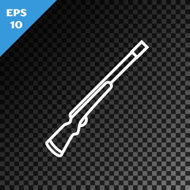 Beyaz çizgi av silahı ikonu şeffaf karanlık arka planda izole edildi. Av tüfeği. Vektör İllüstrasyonu