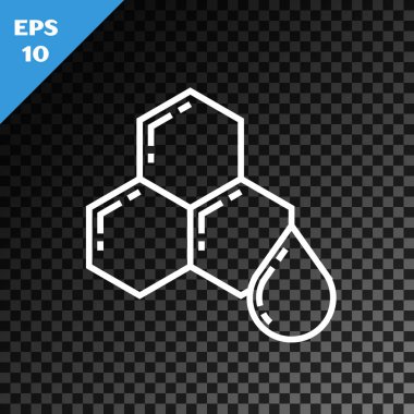 Beyaz çizgi bal peteği simgesi, şeffaf koyu arkaplanda izole edildi. Bal hücrelerinin sembolü. Tatlı doğal yemek. Vektör İllüstrasyonu