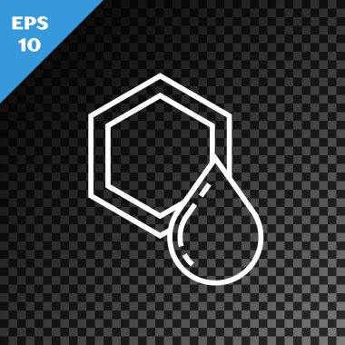 Beyaz çizgi bal peteği simgesi, şeffaf koyu arkaplanda izole edildi. Bal hücrelerinin sembolü. Tatlı doğal yemek. Vektör İllüstrasyonu