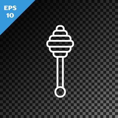 Beyaz çizgi Bal Çubuğu simgesi şeffaf koyu arkaplanda izole edildi. Tatlı kepçe. Vektör İllüstrasyonu