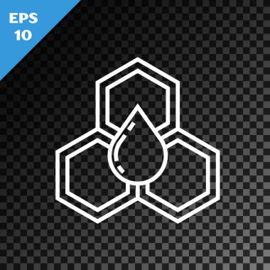 Beyaz çizgi bal peteği simgesi, şeffaf koyu arkaplanda izole edildi. Bal hücrelerinin sembolü. Tatlı doğal yemek. Vektör İllüstrasyonu