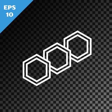 Beyaz çizgi bal peteği simgesi, şeffaf koyu arkaplanda izole edildi. Bal hücrelerinin sembolü. Tatlı doğal yemek. Vektör İllüstrasyonu