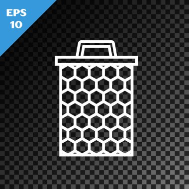 Beyaz çizgi bal peteği simgesi, şeffaf koyu arkaplanda izole edildi. Bal hücrelerinin sembolü. Tatlı doğal yemek. Vektör İllüstrasyonu