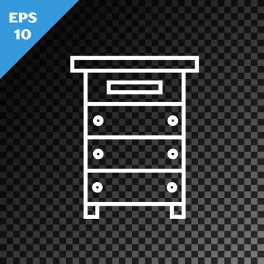 Arı ikonu için beyaz çizgi kovanı şeffaf koyu arkaplanda izole edilmiş. Arı kovanı sembolü. Apiary ve arı yetiştiriciliği. Tatlı doğal yemek. Vektör İllüstrasyonu