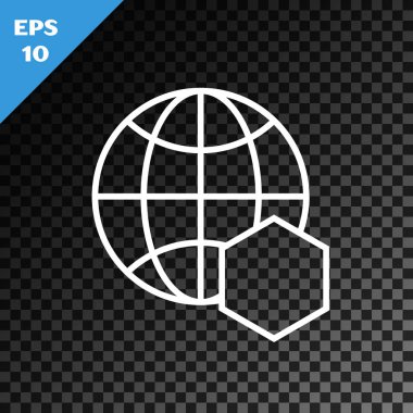 Beyaz çizgi bal peteği dünya haritası. Şeffaf koyu arkaplanda izole edilmiş. Dünya arısı günü. Ekolojik olay kavramı. Vektör İllüstrasyonu