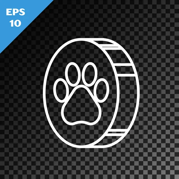 White line Paw print icon isolated on transparent dark background. Dog or cat paw print. Animal track. Vector Illustration